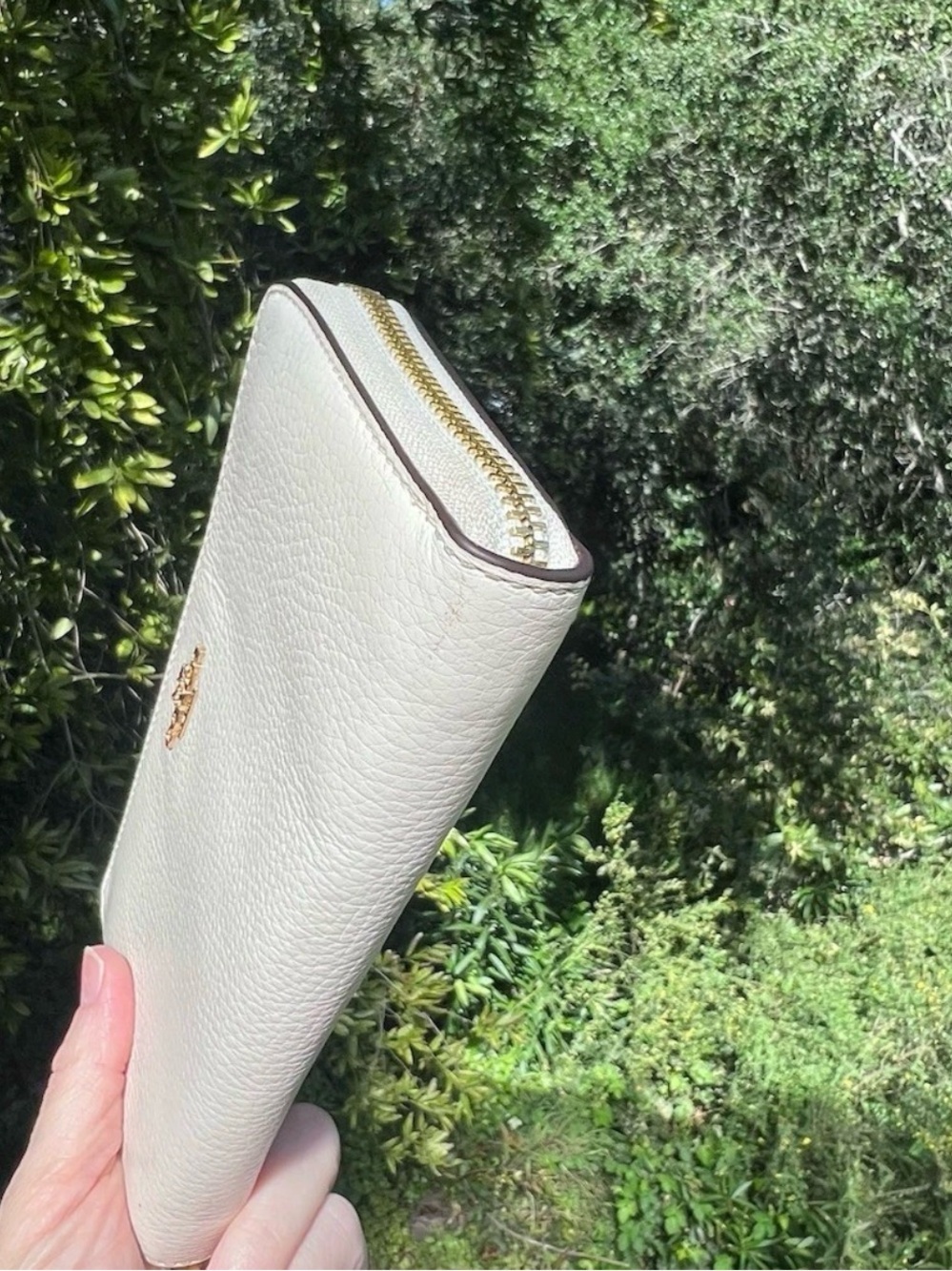 COACH Long Zip-Around Pebble Leather Wallet w Chalk White with Gold Hardware - Picture 8 of 10